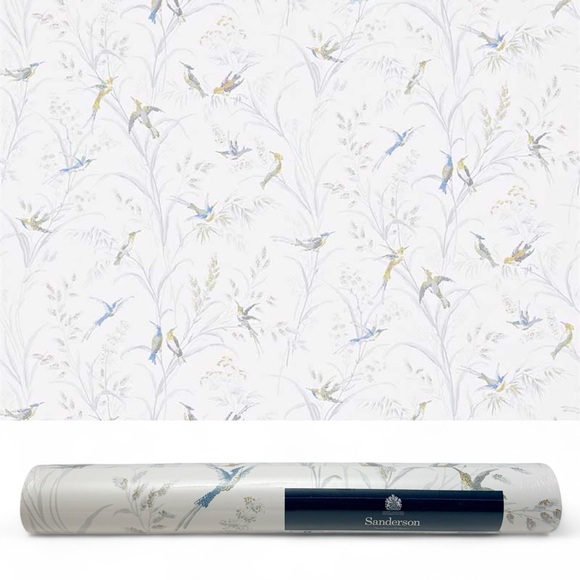 Sanderson Fabienne Tuileries Silver Multi Birds Wallpaper 1 Roll NEW - Picture 1 of 9